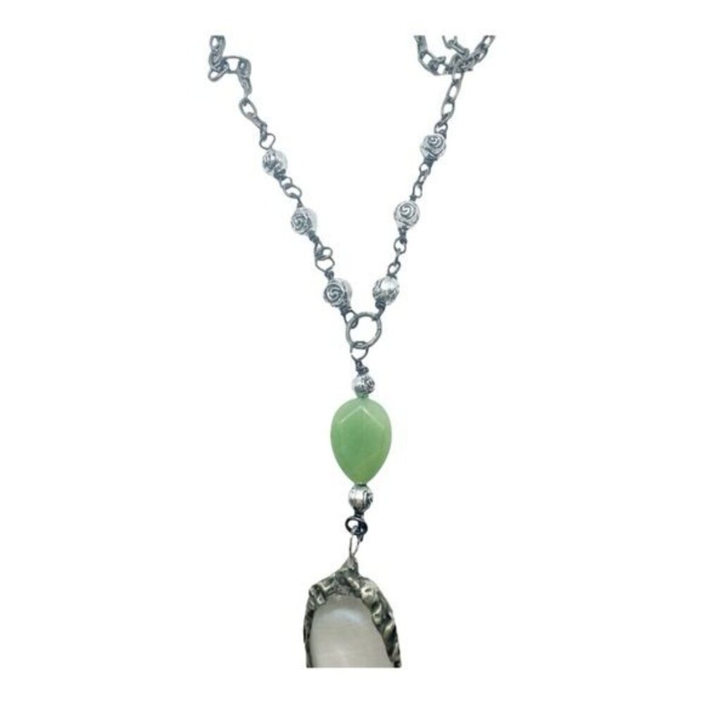 Magnifying Glass Pendant - Jade & Silver Metalwork Artisan Necklace 2" | Alma An - Picture 10 of 13